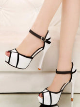 Women Two Tone Peep Toe Platform Stiletto Heeled Pumps, Elegant Outdoor Ankle Strap Pump